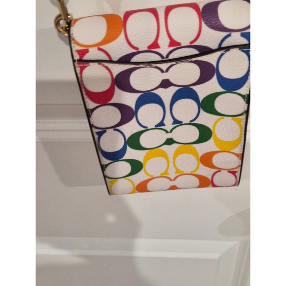 Coach Rainbow Signature C Phone Crossbody Bag White Gold Chain - Picture 4 of 9